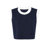 lyuba Two Tone Cropped Sleeveless Cardigan & Knit Skirt