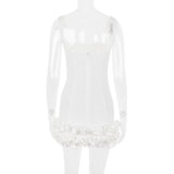WHITE RUFFLE SATIN DRESS