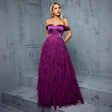 yedda spliced ruffle tulle strapless maxi dress - purple
