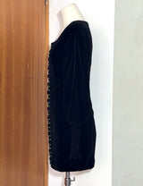 tina Cinched Waist Square Neck Long Sleeve Velvet Mini Dress in black