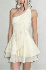 evelyn One-shoulder layered ruffle mini dress - apricot