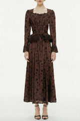 Fiorenza Brown Floral Lace Blouse & Skirt Set