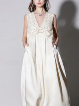 alva v-neck rhinestone embroidery satin maxi Dress in white
