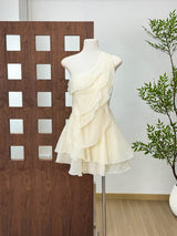 evelyn One-shoulder layered ruffle mini dress - apricot
