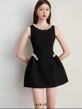 alani pearl embellished sleeveless mini dress - black