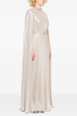 nail beaded slip sleeve pleated long dress