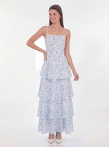 eileen floral print layer strappy maxi dress - blue