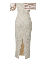 polly Contour Off-Shoulder Jacquard Floral Maxi Dress - apricot