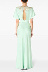backless satin bead diamond maxi dress