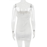 SATIN CRYSTAL EMBELLISHED BOW DRESS IN WHITE