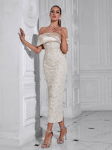polly Contour Off-Shoulder Jacquard Floral Maxi Dress - apricot