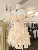 victoria off-shoulder puffy mini dress - beige