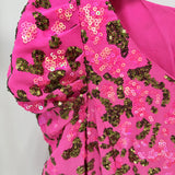 pink embroidered sequin long dress