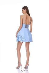 lyuba 3d flower embellished A-line mini dress - blue