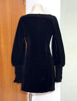 tina Cinched Waist Square Neck Long Sleeve Velvet Mini Dress in black