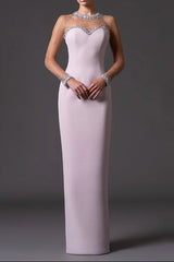 pink mesh splicing bead  long dress with diamonds