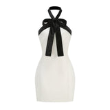 Fortunata Halter Neck Velvet Bow Mini Dress