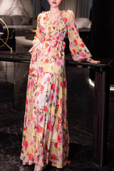 jocelyn v-neck floral print layer maxi dress - multicolor