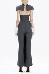Double-breasted strapless sleeveless suit with lapel - grey