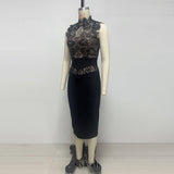 eudora Black sheer lace knit bandage mini dress
