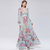 xaviera Chiffon mesh A-line printed maxi dress