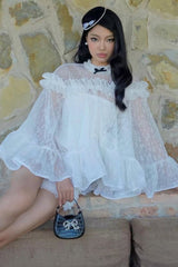 vanessa white Floral Lace Ruffled Top & Shorts Set