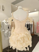 victoria off-shoulder puffy mini dress - beige
