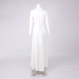 rita Metallic Double Ball Long-Sleeve High-Slit maxi Dress in white