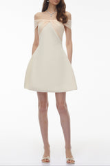 Oenone White Off Shoulder Mini Dress with Twist Front