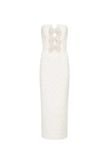 nancy pearl embellished bow midi dress in ivory