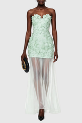 Pansya Floral Embroidery Strapless Maxi Dress - Mint