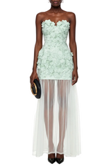 Pansya Floral Embroidery Strapless Maxi Dress - Mint