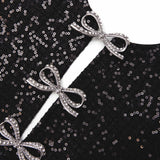 janice Black Sequin Tweed Bow Mini Dress