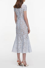 zenobia pale blue Guipure Lace hollow Midi Dress