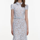 zenobia pale blue Guipure Lace hollow Midi Dress