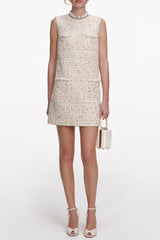 lillian Cream Embellished Boucle Mini Dress