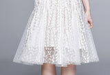 josephine Lace embroidered mesh midi dress in white