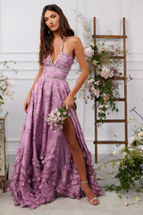 yvonne rhinestone embellished print layer maxi Dress in Lilac
