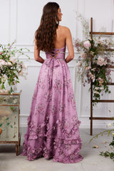yvonne rhinestone embellished print layer maxi Dress in Lilac