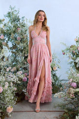 yvonne rhinestone embellished print layer maxi Dress in Light Pink