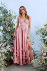 yvonne rhinestone embellished print layer maxi Dress in Light Pink