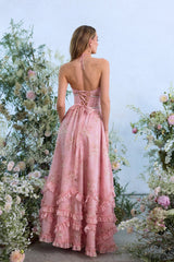 yvonne rhinestone embellished print layer maxi Dress in Light Pink