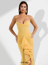 claire yellow Irregular Ruffle Breathable Maxi Dress