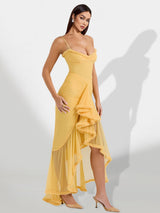 claire yellow Irregular Ruffle Breathable Maxi Dress