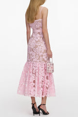 simona Pink Crochet Lace hollow Midi Dress