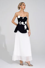 mignon Black White Floral strapless Maxi Dress