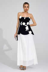 mignon Black White Floral strapless Maxi Dress
