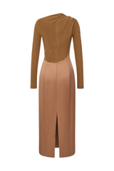 Samaro Asymmetric Cutout Panel Midi Dress - Brown