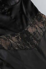 Satin Lace-Trimmed Slit Slip Maxi Dress in Black