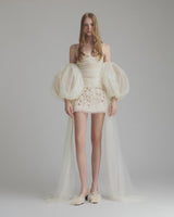 Sequined embellished organza mini dress in white